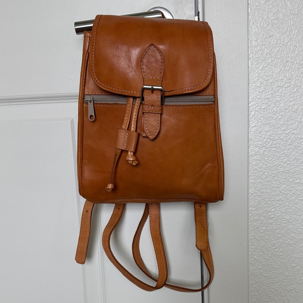 Vintage Tan Brown Real Leather Handmade Backpack